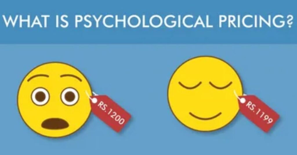 Price tags with charm pricing examples and consumer psychology concept