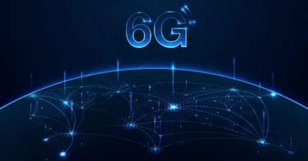 Illustration showing global 6G benefits like ultra-fast internet, AI-driven smart connectivity, and universal satellite coverage.