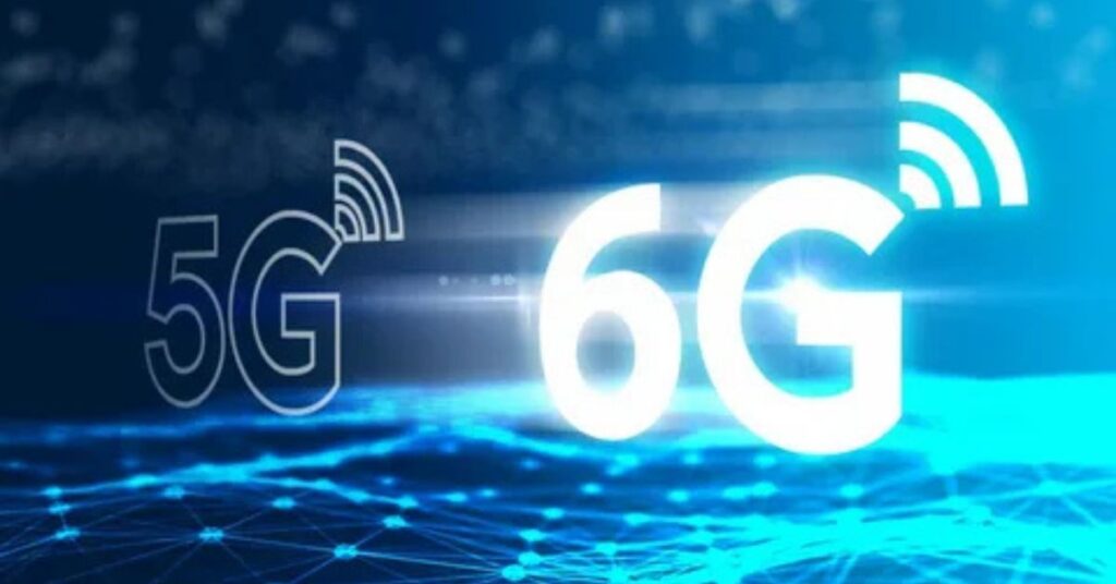 Illustration comparing 5G and 6G technology, showing faster speeds, advanced features, and future innovations in wireless connectivity
