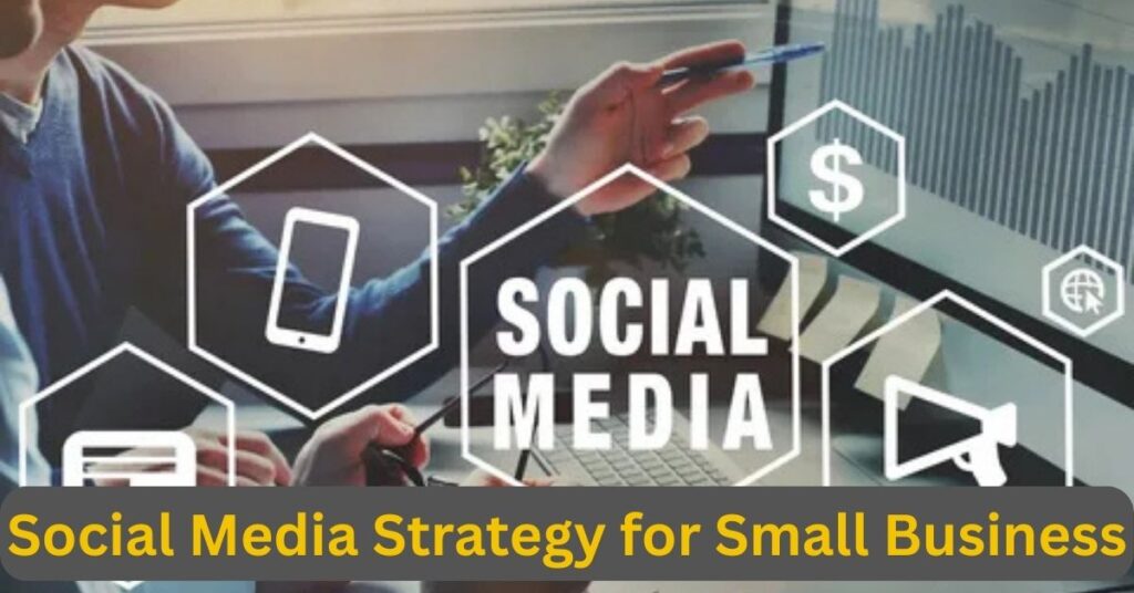 Illustration of a small business owner planning a 2025 social media strategy to grow brand locally and globally using step-by-step guide.
