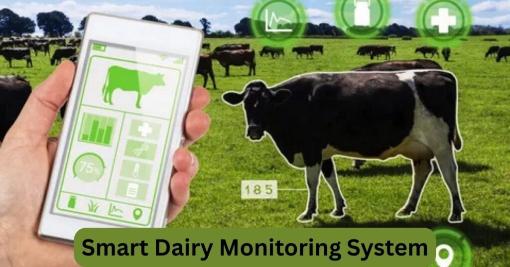 Smart dairy monitoring system tracking cow health and milk production with AI technology in 2025